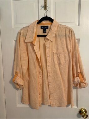 Denim&Co Peach Striped Button-Up Shirt